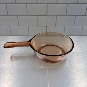 Vintage Corning Visions Amber Glass 1.5L Skillet Fry Pan France Pyroceram